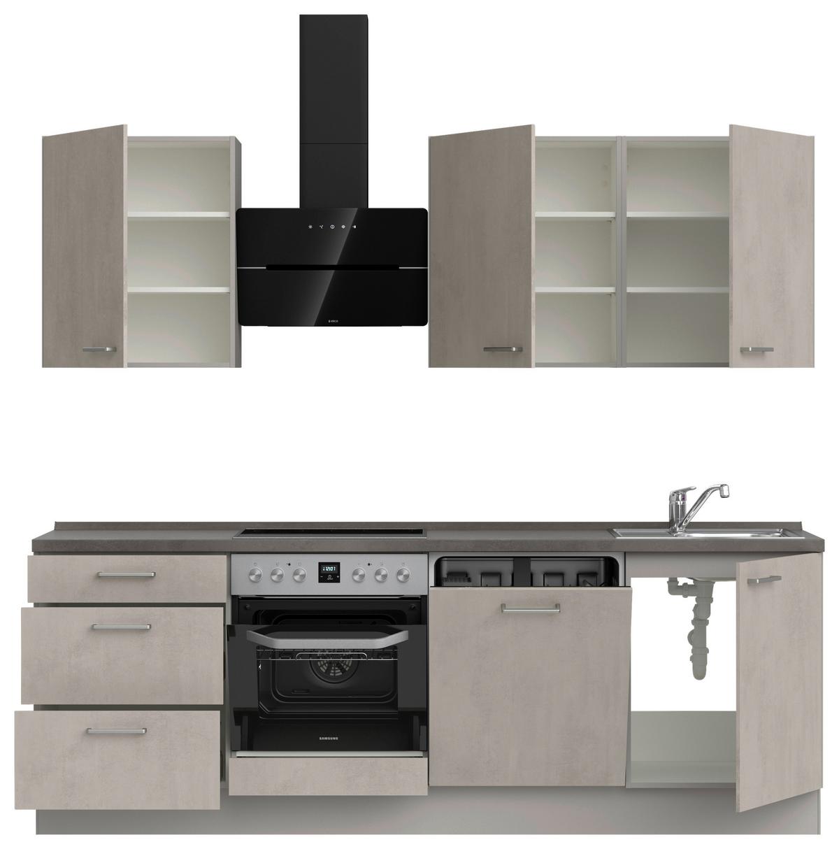 Küchenblock Riva High m. Geräten Grau - Schieferfarben/Edelstahlfarben, MODERN, Holzwerkstoff/Metall (240cm) - Nobilia