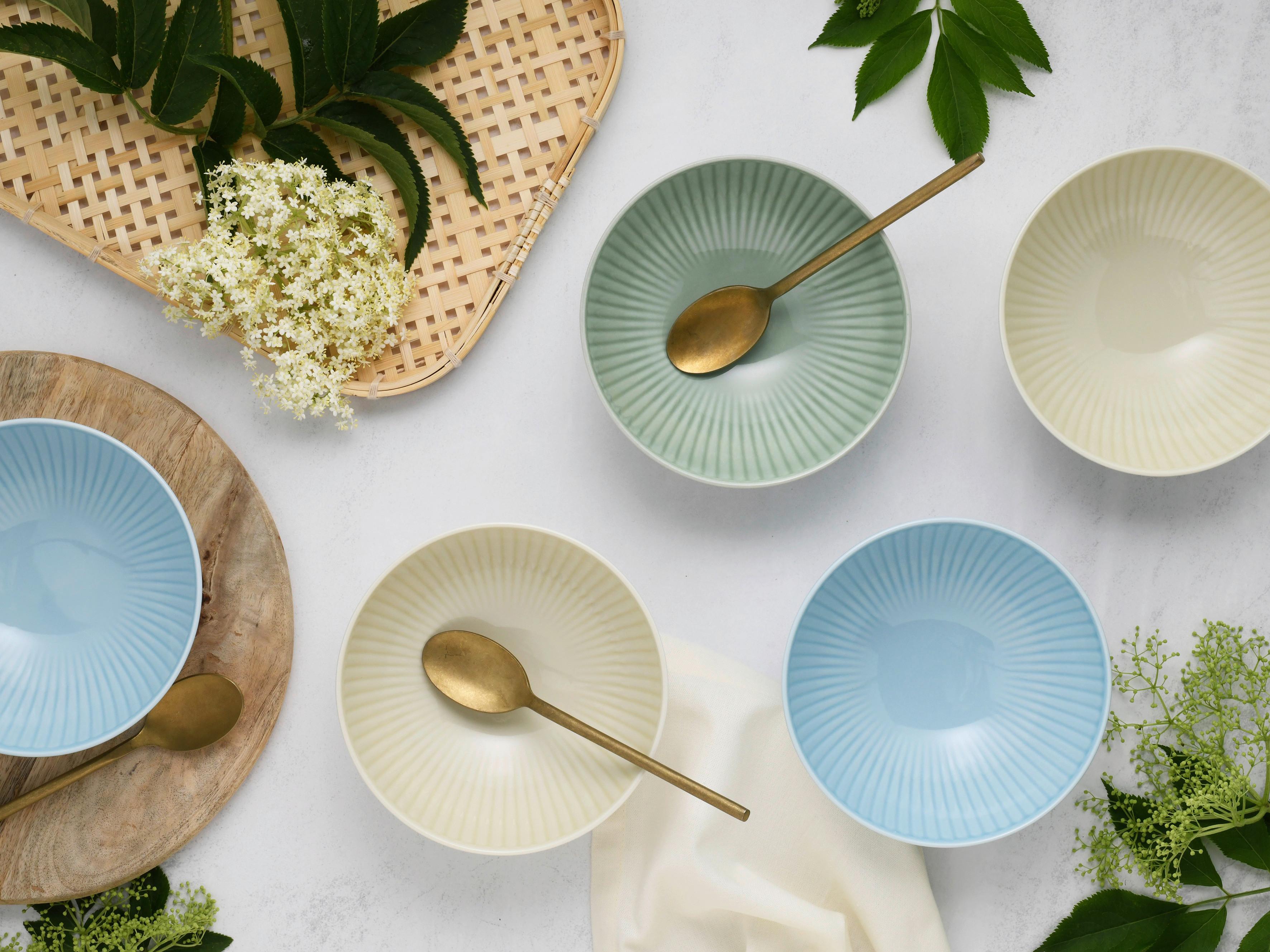 Set Skodelic Za Kosmiče Valencia, 6-Delni - pastelno modra/krem barve, Basics, keramika (17cm) - Creatable