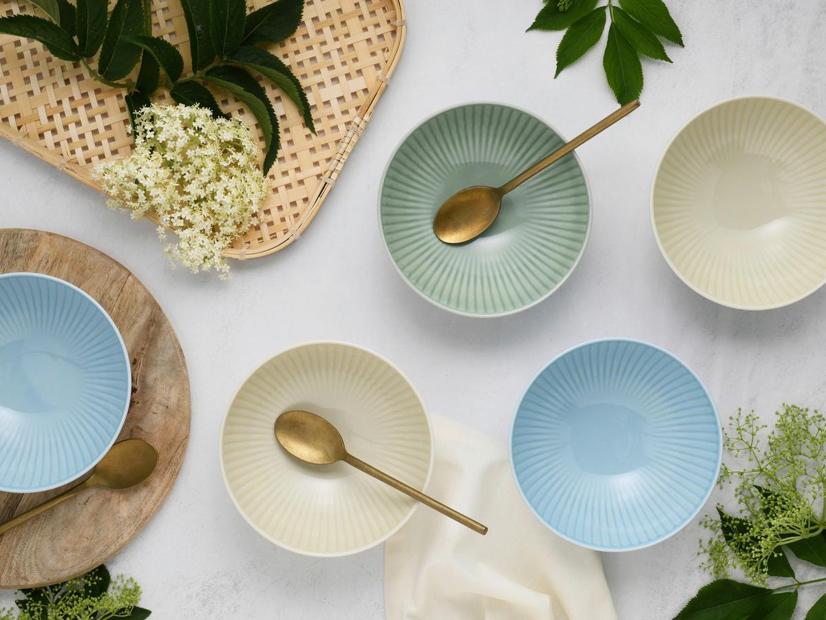 Set Skodelic Za Kosmiče Valencia, 6-Delni - pastelno modra/krem barve, Basics, keramika (17cm) - Creatable