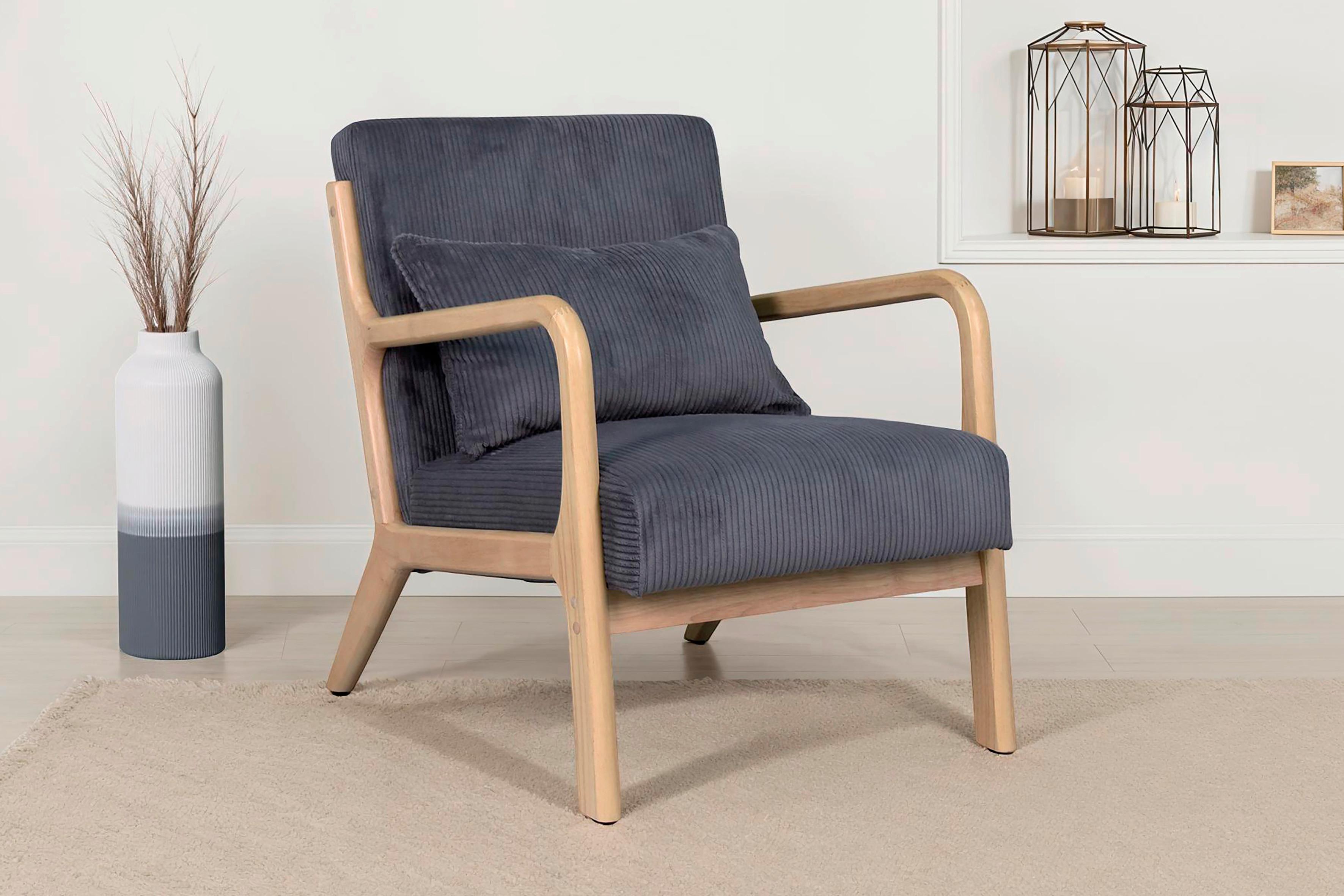 Sessel NOHR Grau, Cord - Braun/Grau, Basics, Holz/Textil (65/81/76cm) - MID.YOU