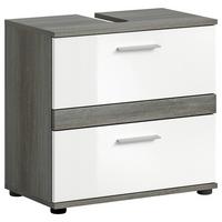 Waschbeckenunterschrank Blake ca. 60x57 cm Rauchsilber/Weiß - Weiß Hochglanz/Silberfarben, MODERN, Holzwerkstoff/Kunststoff (60/57/34cm) - MID.YOU