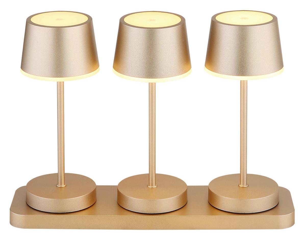 Akku-Tischleuchte Dawson Opal/Champagner - Champagner/Opal, Design, Kunststoff/Metall (8,3/8,3/20cm) - Globo