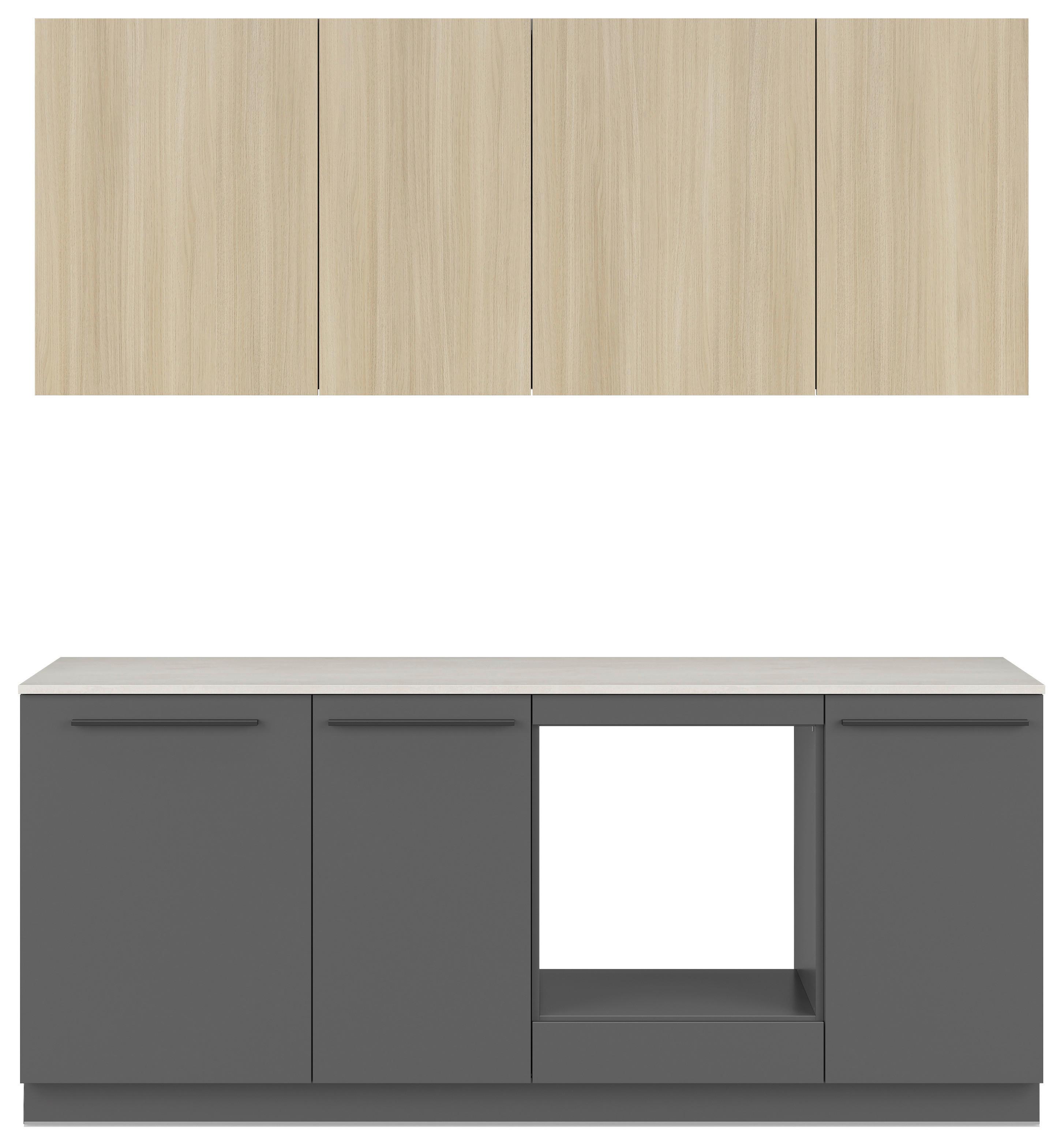 Küchenblock Milino o. Geräte Eichefarben - Eichefarben/Schwarz, Basics, Holzwerkstoff/Kunststoff (210cm) - Visiona