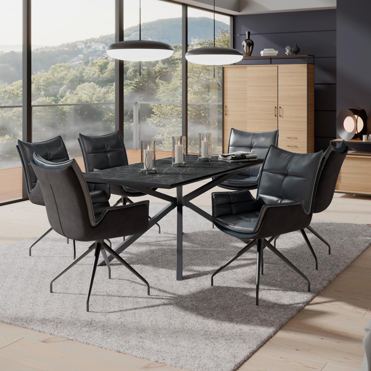 Jedilna Miza James, Temno Siva, 180x90 - temno siva/črna, Trend, kovina/leseni material (180/76/90cm)
