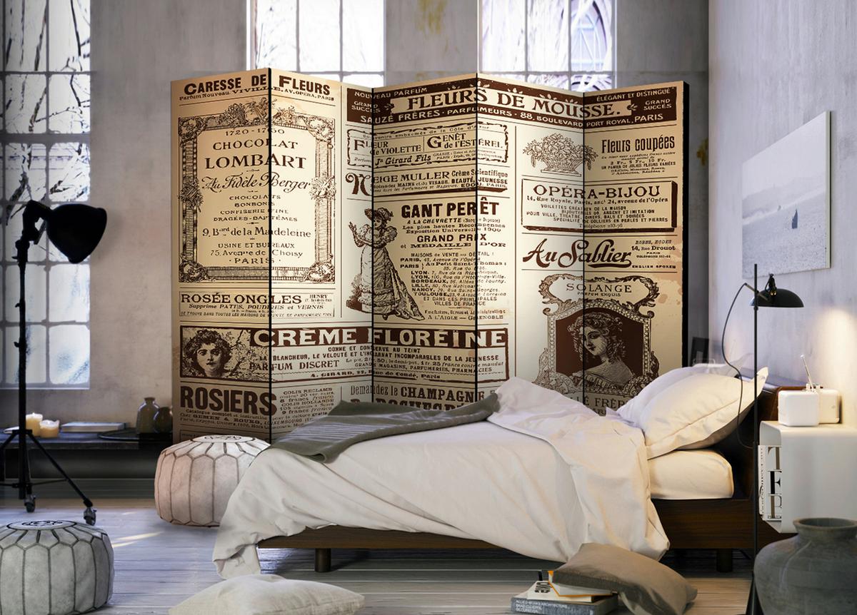 Paravan Vintage Magazines I, 5-Delni, Dvostranski - temno rjava/bež, Basics, tekstil/les (225/172/3cm) - artgeist