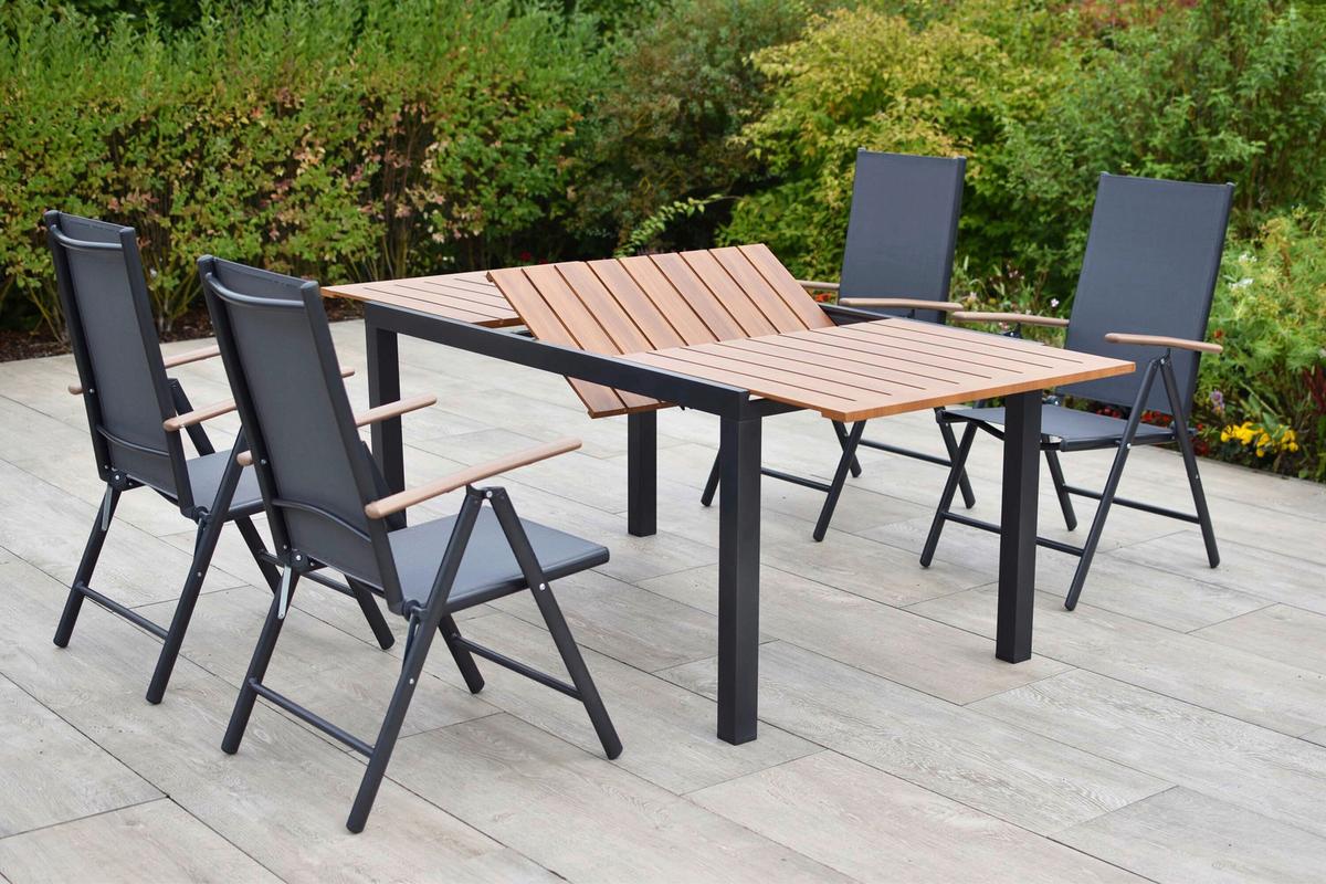 Gartentischgruppe Valenza 5-tlg. Graphitfarben - Graphitfarben/Naturfarben, KONVENTIONELL, Textil/Metall - Gardenson