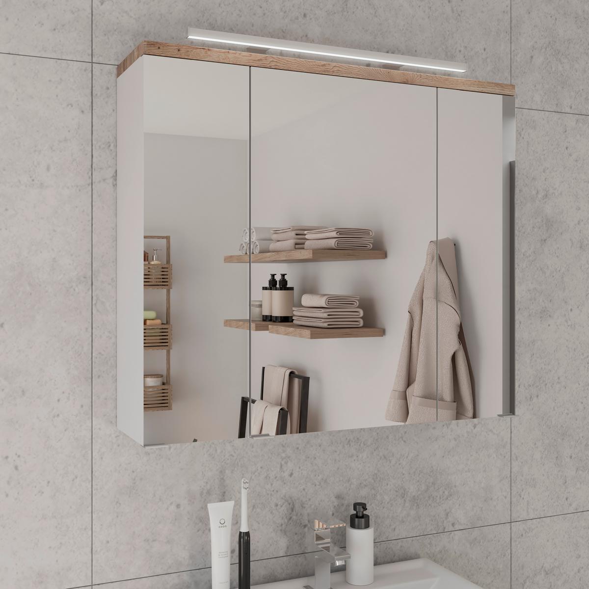 Omara Z Ogledalom Marbella, Bela, Led - barve kroma/bela, Moderno, kovina/steklo (80/70/20cm) - Mömax