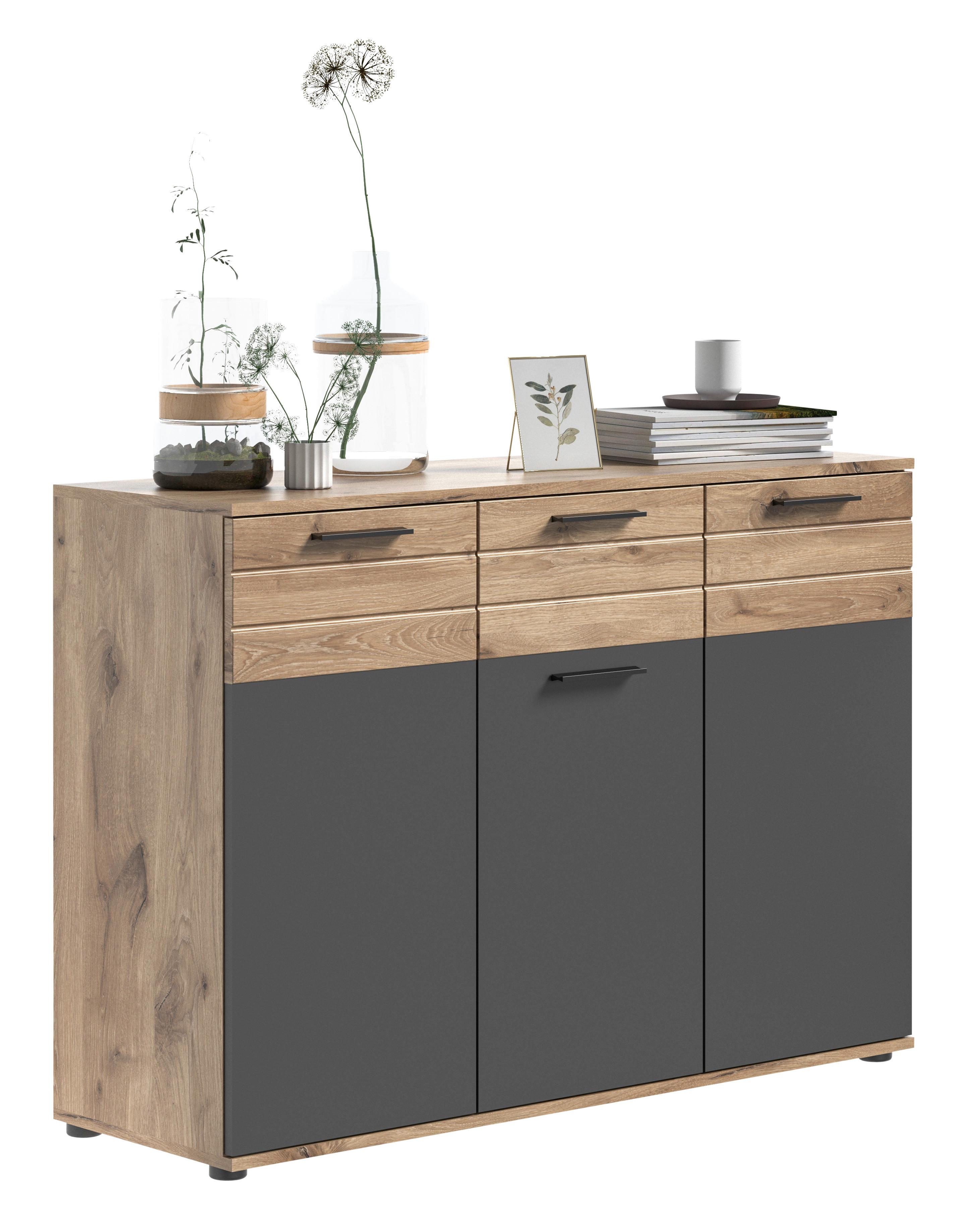 Kommode Mason ca. 120x87 cm Eiche/Grau - Eichefarben/Grau, Holzwerkstoff/Kunststoff (120/87/40cm) - MID.YOU