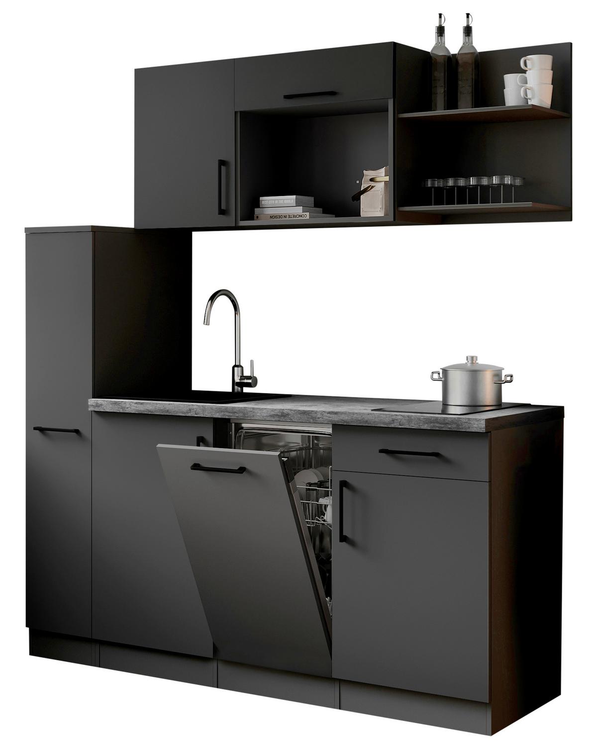 Küchenblock Oliver m. Geräten Grau - Grau, Trend, Holzwerkstoff/Metall (175cm) - Respekta