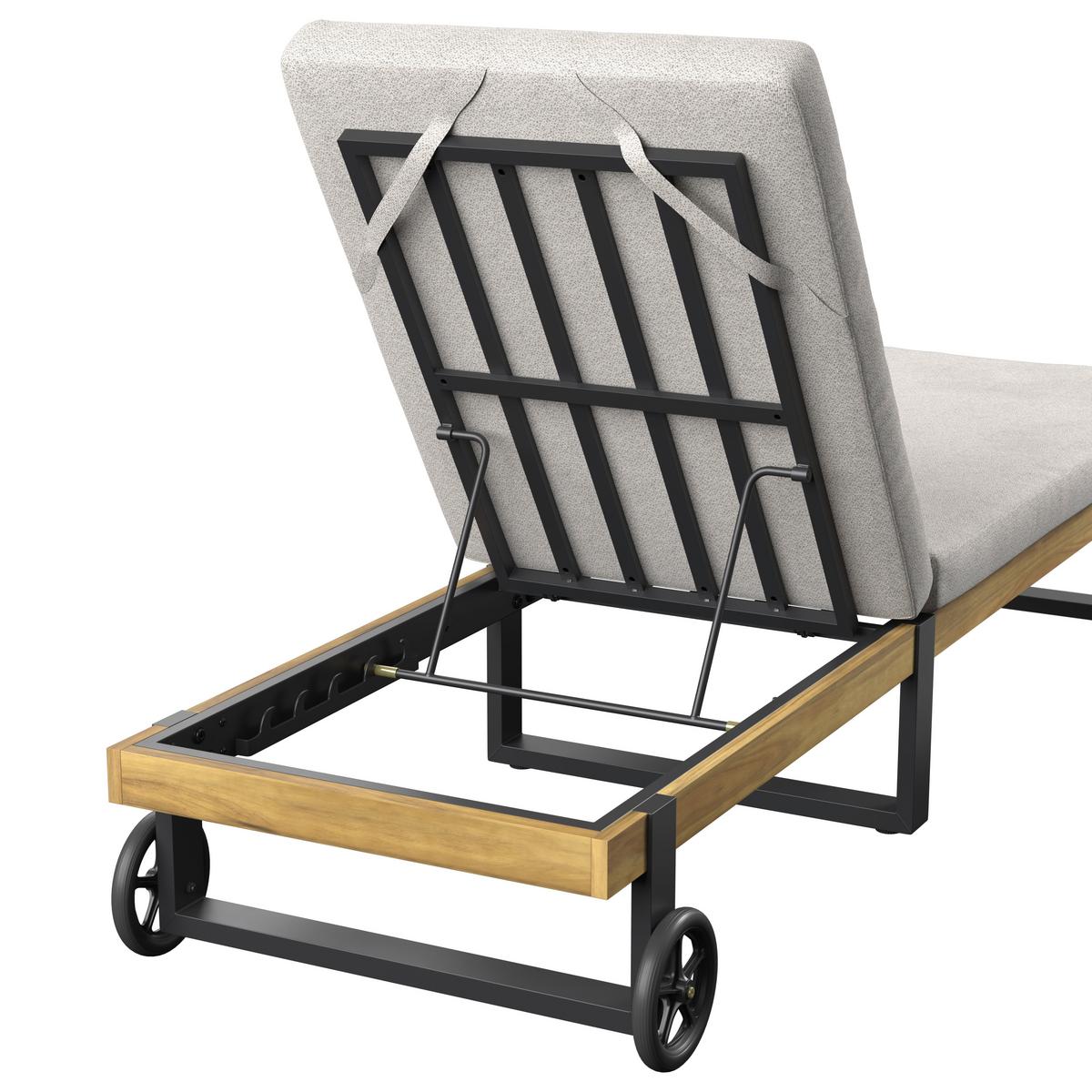 Șezlong Elenyi - crem/gri, Modern, lemn/metal (65/95/200cm) - Bessagi Garden