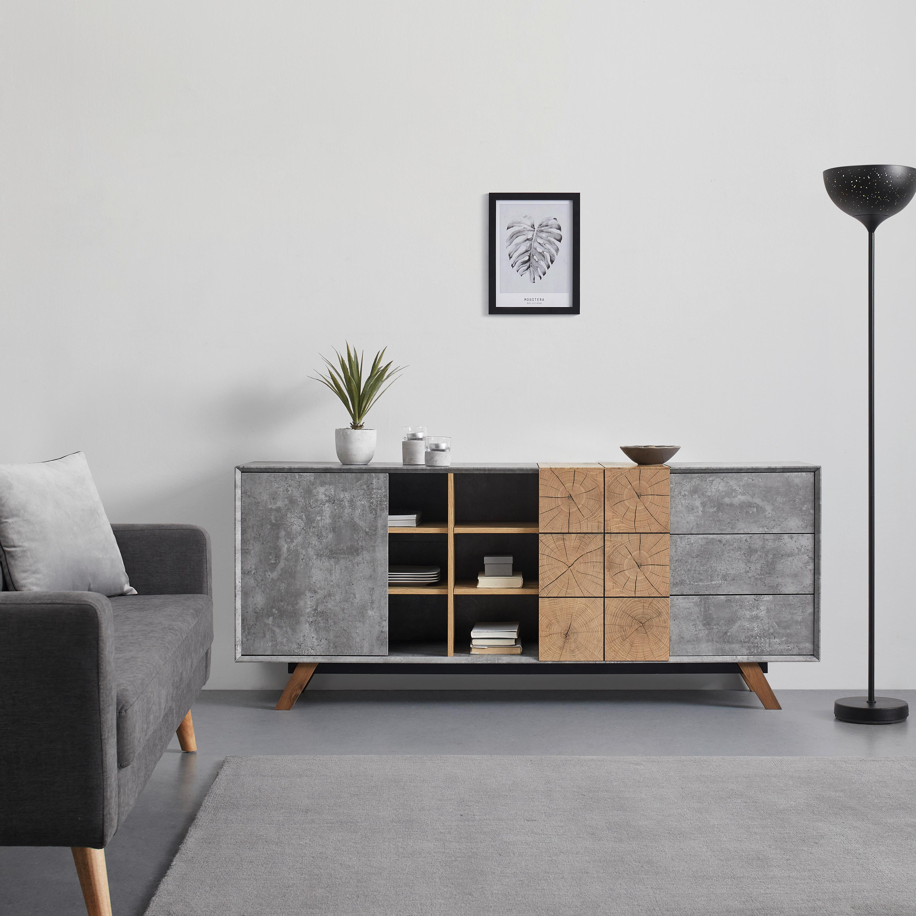 Sideboard Holz "Casper", aus Eiche, teilmassiv - Eichefarben/Grau, MODERN, Holz (180/75/40cm) - Bessagi Home