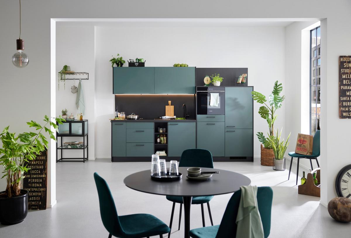 Beépíthető Konyha Clean - fekete/sötétzöld, Modern, faalapú anyag/fém (305cm) - Express-Kuechen