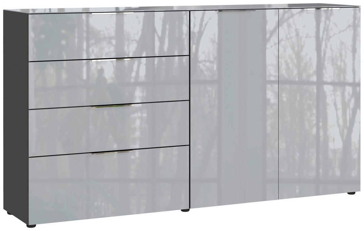 Sideboard Oakland in Grau/Graphitfarben - Chromfarben/Silberfarben, Modern, Glas/Holzwerkstoff (184/102/42cm) - Premium Living