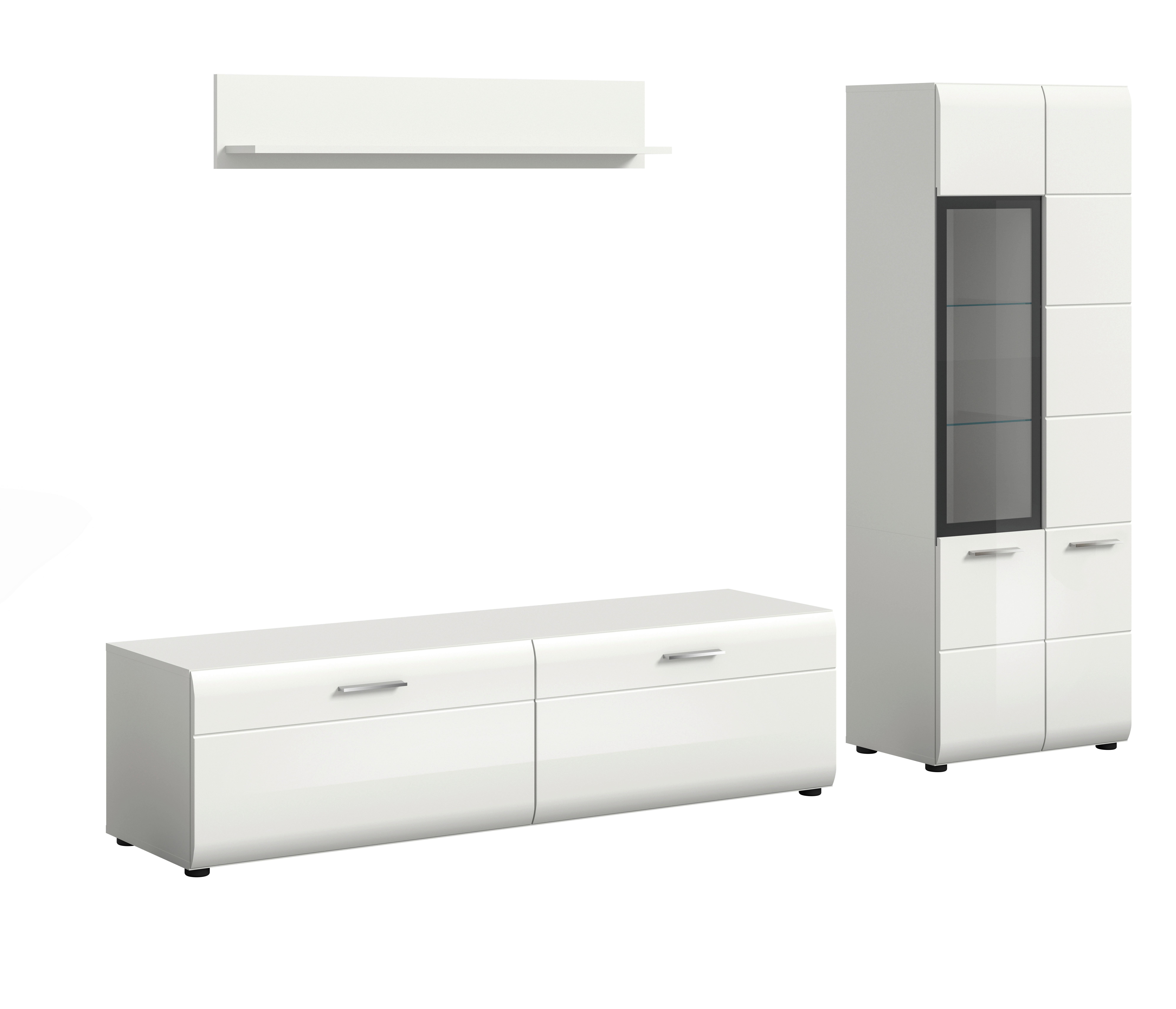 Dnevni Regal Ice, Bela Visok Sijaj, 3-Delni - srebrne barve/črna, Design, umetna masa/steklo (235/160/41cm) - Livetastic