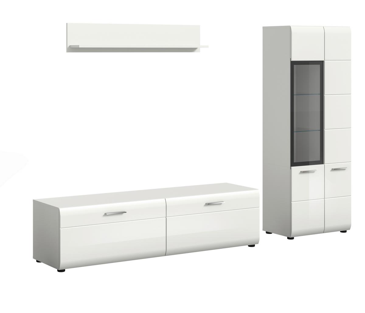 Dnevni Regal Ice, Bela Visok Sijaj, 3-Delni - srebrne barve/črna, Design, umetna masa/steklo (235/160/41cm) - Livetastic