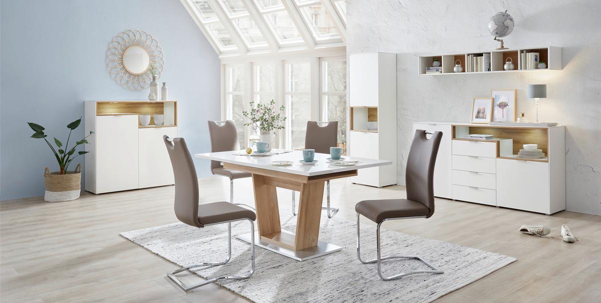 KRZESŁO NA PŁOZIE KÖLN - cappuccino, Design, metal/tkanina (43/100/57cm) - Carryhome