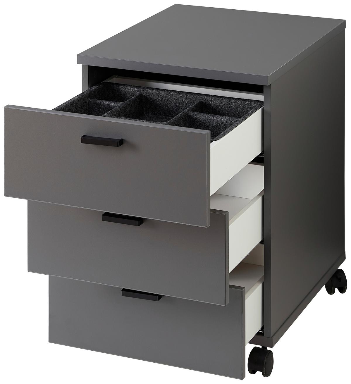Rollcontainer Glenn Graphitfarben - Graphitfarben/Schwarz, MODERN, Holzwerkstoff/Kunststoff (45/66/55cm) - Mömax