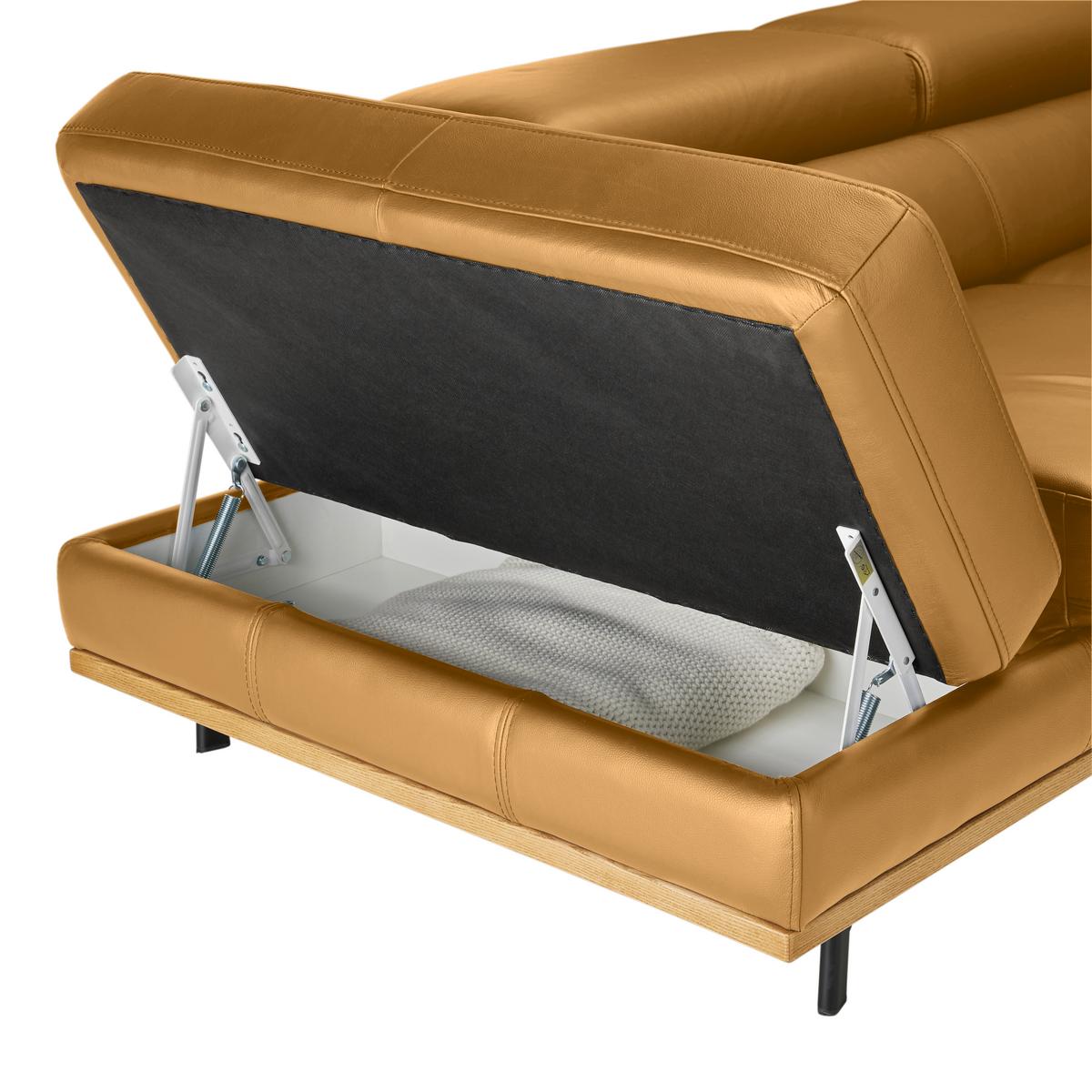 Wohnlandschaft Carmen links Senfgelb - Senfgelb/Schwarz, MODERN, Leder/Holz (292/72/226cm) - Premium Living