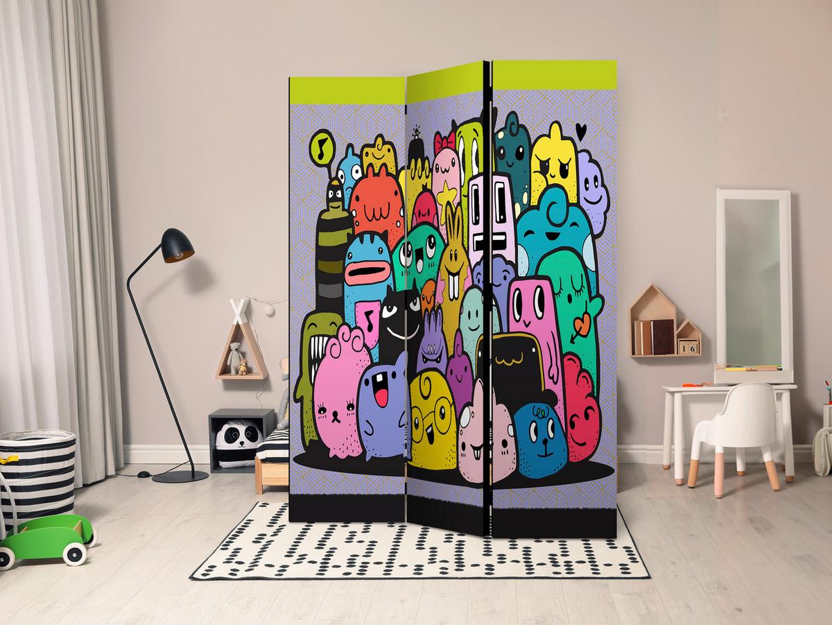 Paravan Monsters, 3-Delni, Dvostranski - večbarvno, Basics, tekstil/les (135/172/3cm) - artgeist