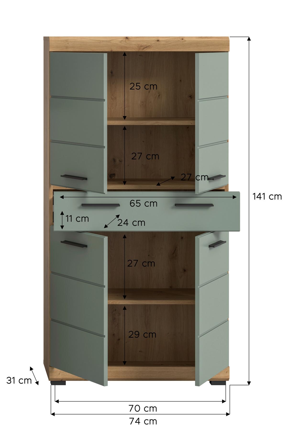 Srednje Visoka Omara Scout, Žajbljevo Zelena - črna/žajbljevo zelena, Moderno, umetna masa/leseni material (74/141/31cm) - MID.YOU