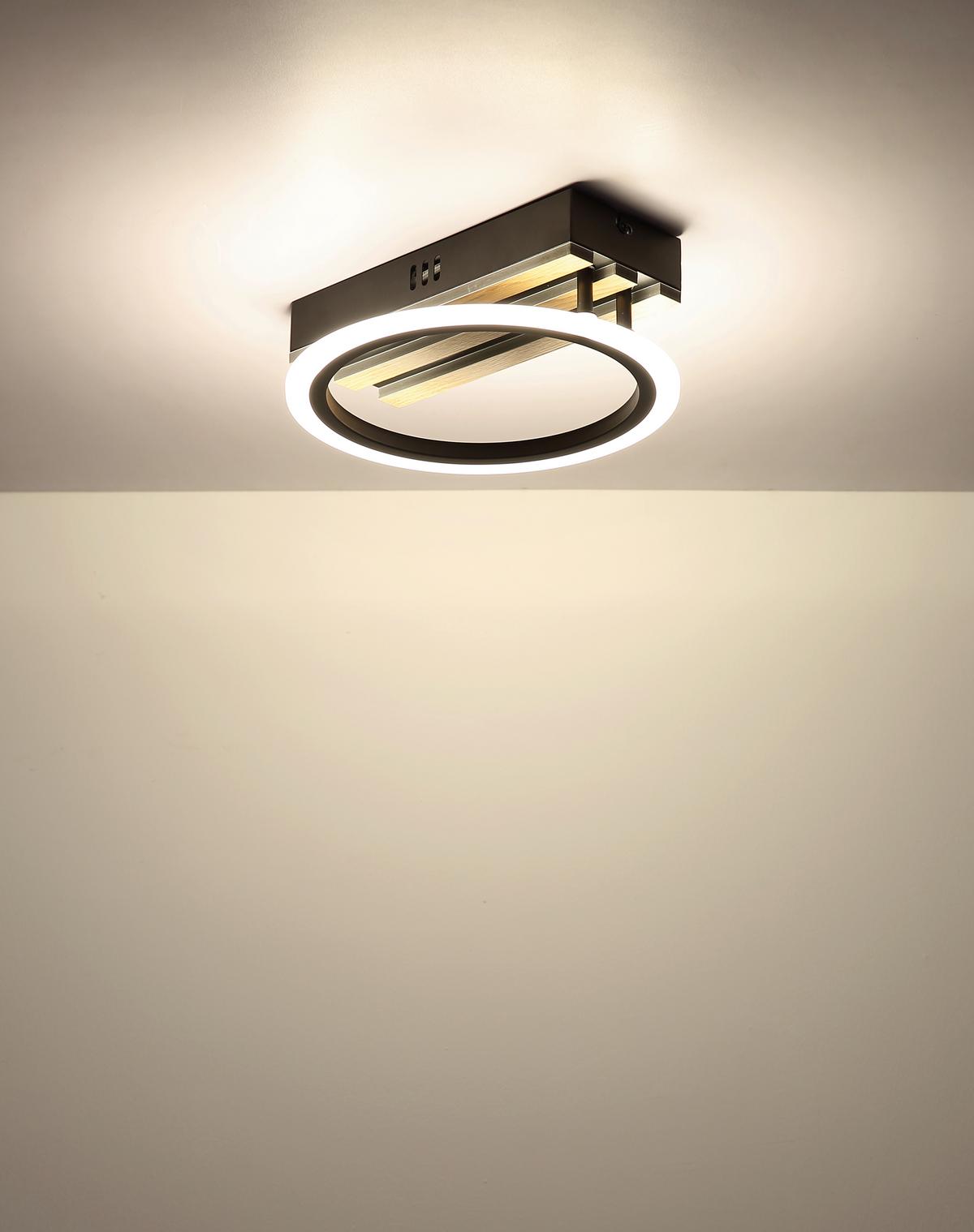 Led Stropna Svjetiljka Blevins - bijela/tamno smeđa, Natur, drvni materijal/metal (25/25/8,5cm) - Globo