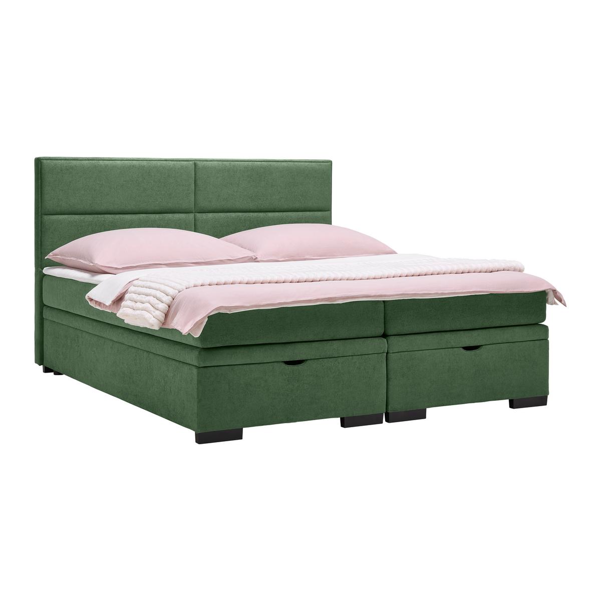 Boxspring Krevet Ethan - tamno zelena/crna, Moderno, tekstil/plastika (160/200cm) - Premium Living