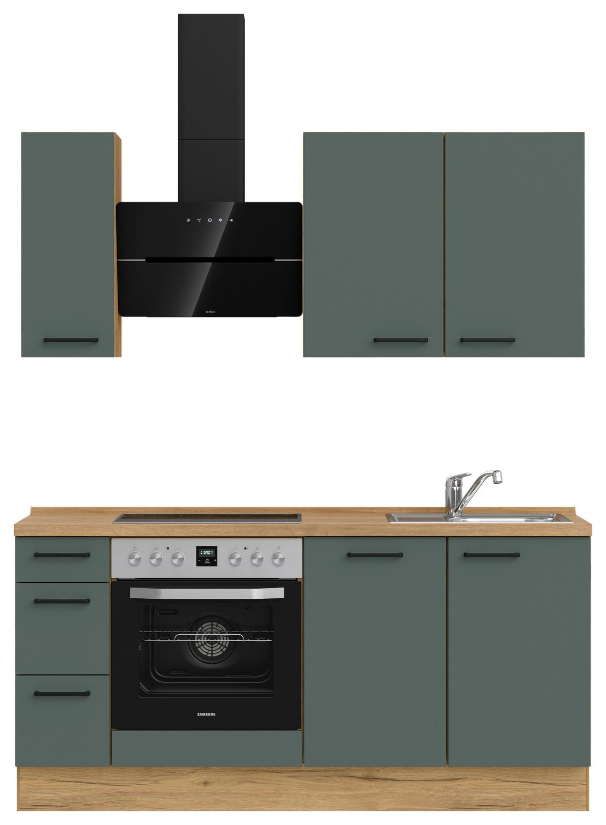 Küchenblock Easytouch m. Geräten Dunkelgrün - Dunkelgrün/Eichefarben, MODERN, Holzwerkstoff/Metall (180cm) - Nobilia