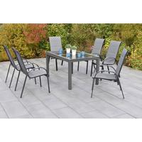 Gartentischgruppe Amalfi 7-tlg. Graphitfarben - Graphitfarben/Grau, KONVENTIONELL, Glas/Textil - Gardenson