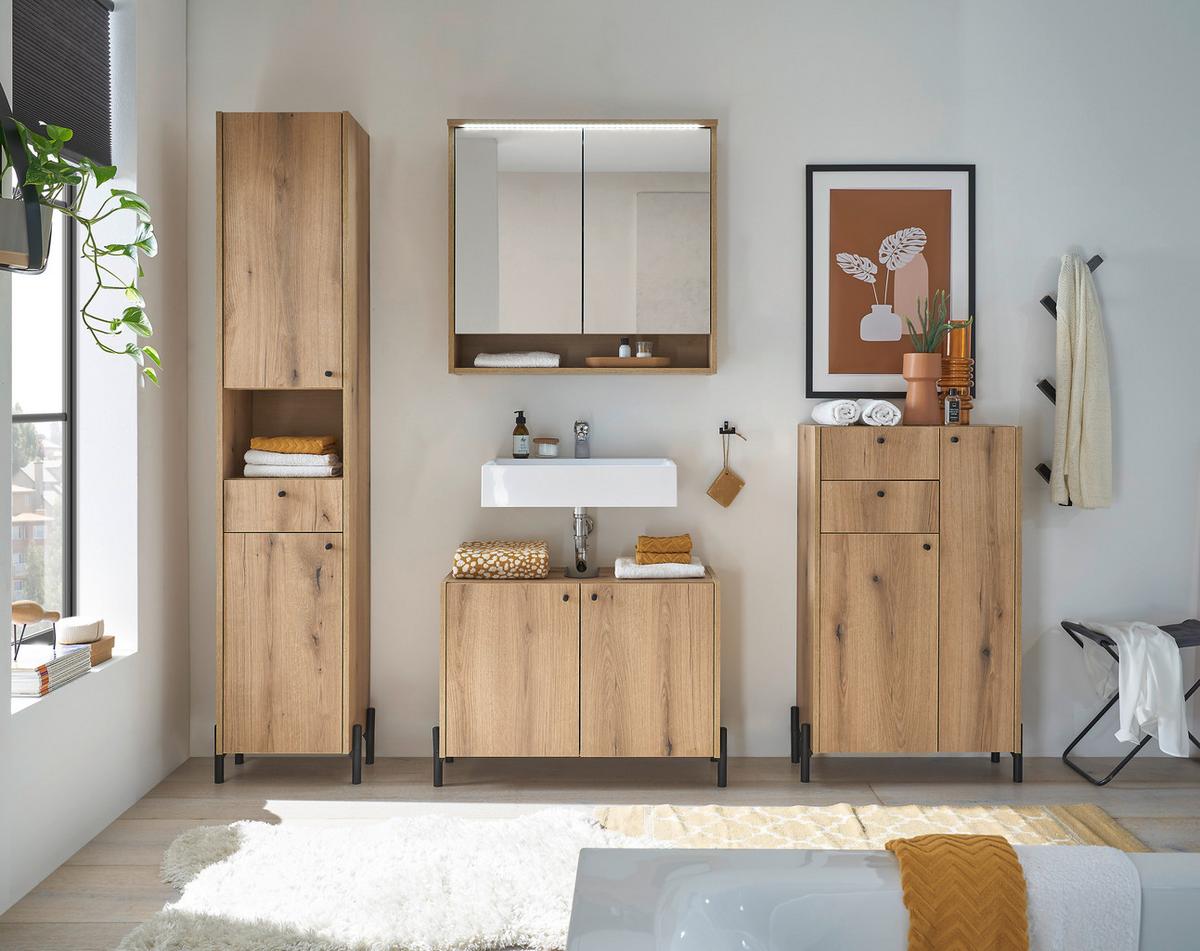 SZAFKA ŚREDNIA OAKLAND - kolor dębowy/czarny, Modern, materiał drewnopochodny/tworzywo sztuczne (60/104/32cm) - MID.YOU