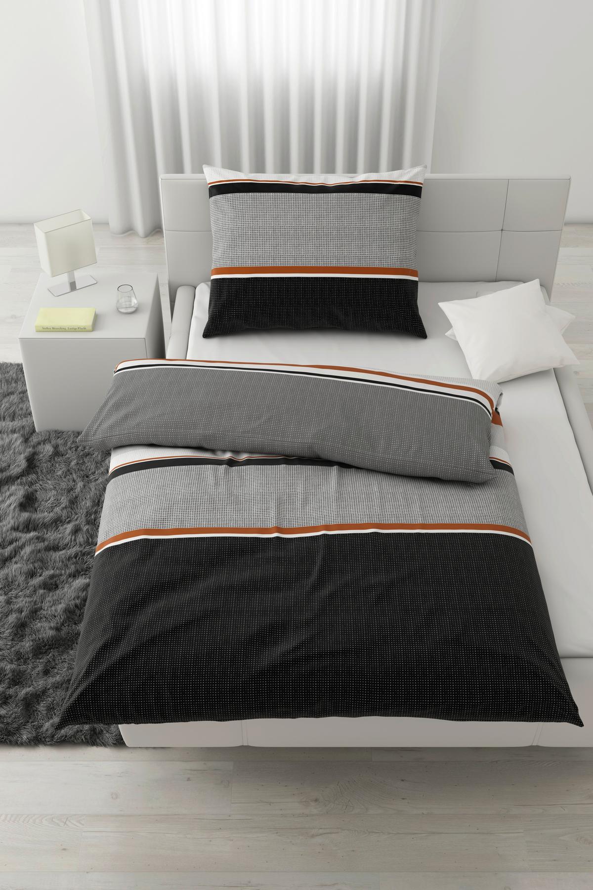 BETTWÄSCHESET DAVID - Beige/Schwarz, Natur, Textil (160/210cm) - Modern Living