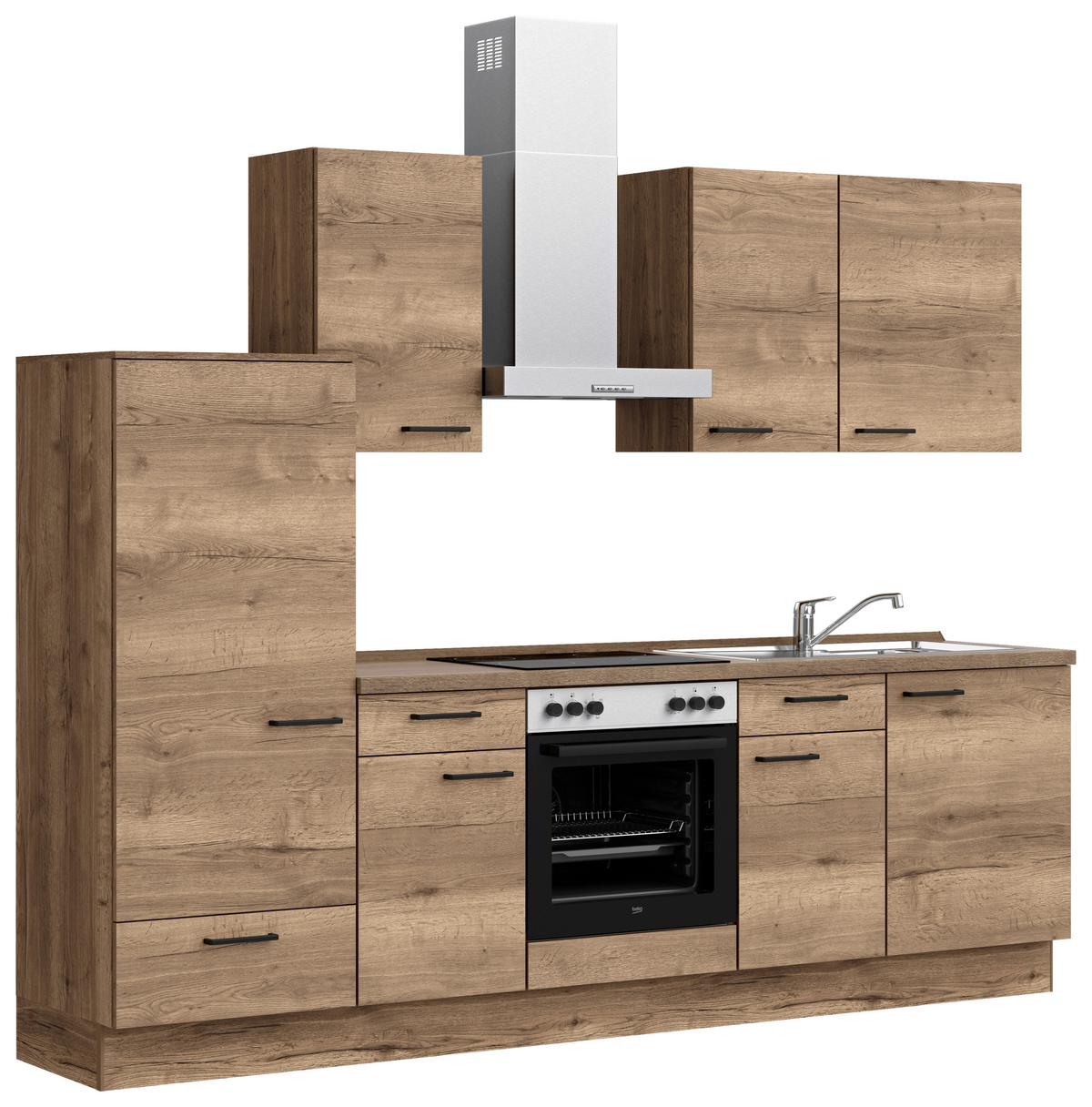 Küchenblock Structura Low m. Geräten Eiche dunkel - Eiche dunkel/Eichefarben, MODERN, Holzwerkstoff/Metall (270cm) - Nobilia