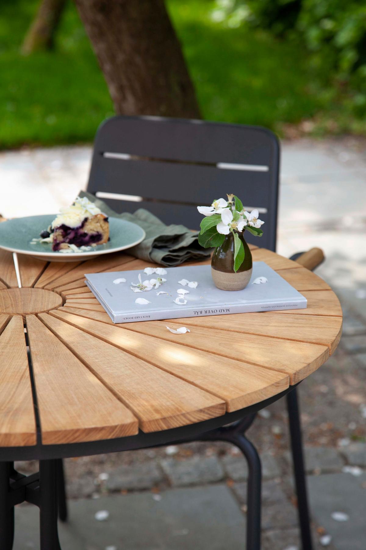 Gartentischgruppe Parc Anthrazit/Teak 5-tlg. - Anthrazit/Teakfarben, Natur, Holz/Metall (160/160/78cm) - Gardenson