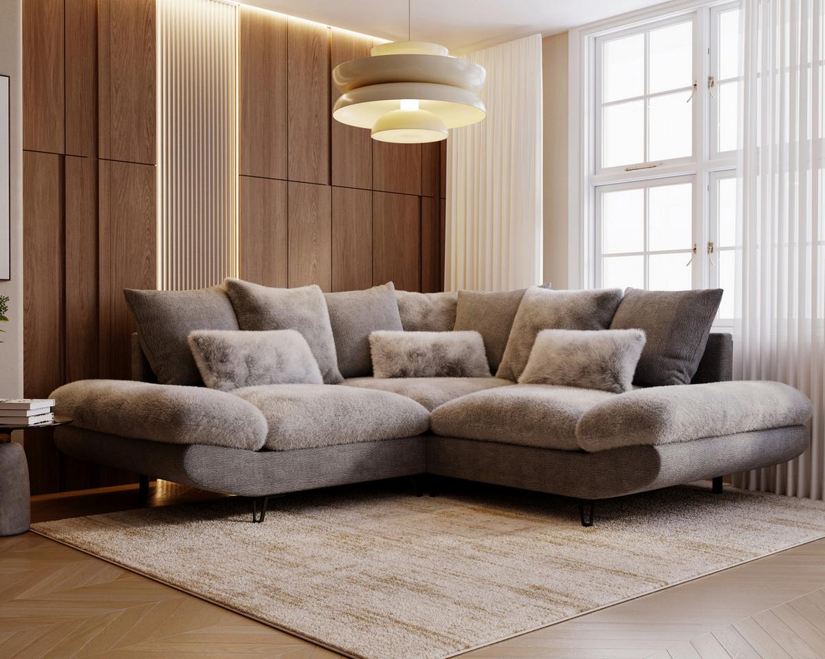 Wohnlandschaft Bormio - Schwarz/Grau, Modern, Textil/Metall (276/276cm) - Premium Living