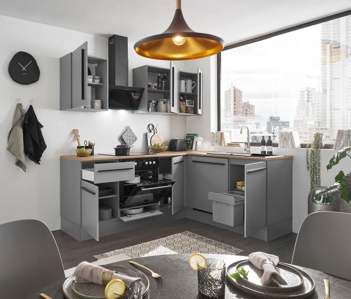 ECKKÜCHE DENVER - Eichefarben/Schwarz, Design, Holzwerkstoff/Kunststoff (220/175cm) - P & B