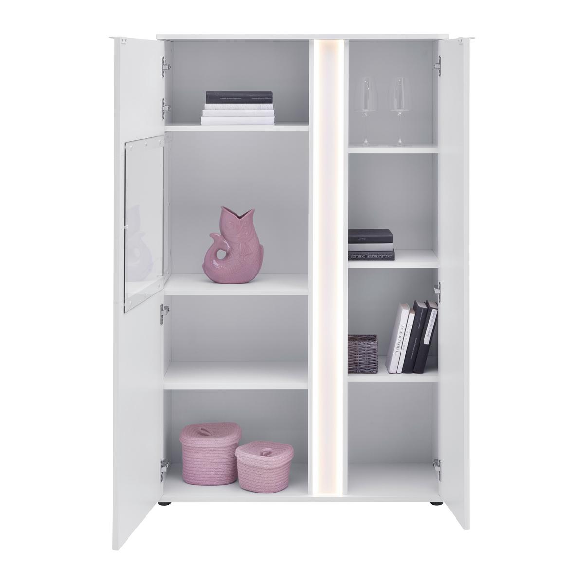 Highboard Delio Weiß - Silberfarben/Schwarz, MODERN, Glas/Holzwerkstoff (90/145/38cm) - Mömax