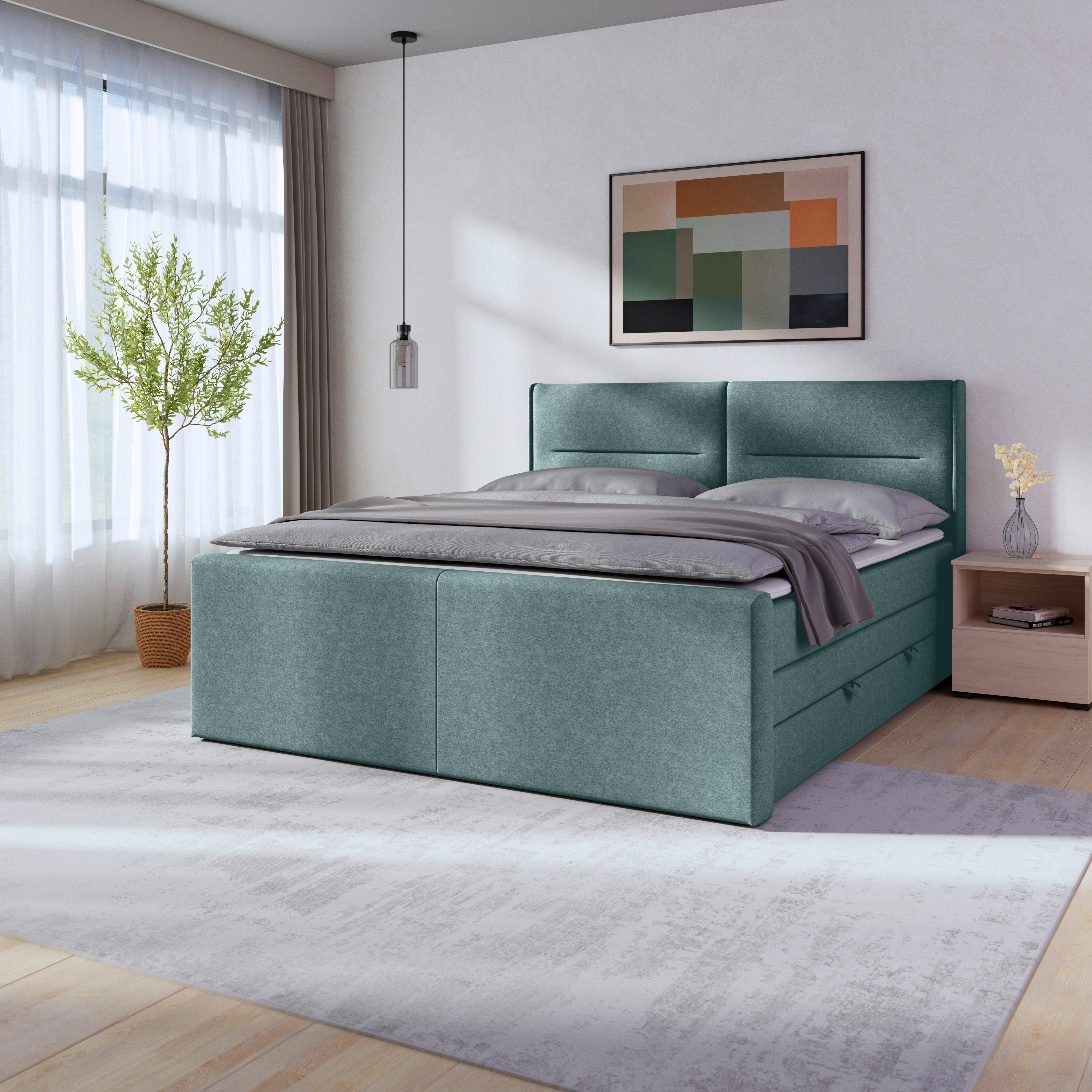 Boxspringbett Kyoto ca. 180x200 cm Blau - Blau, MODERN, Holz/Kunststoff (180/200cm) - MID.YOU