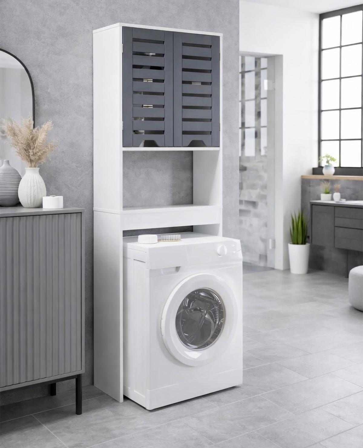 Waschmaschinenschrank Flonali - Weiss/Anthrazit, Trend, Holzwerkstoff (63/179/23cm) - MID.YOU