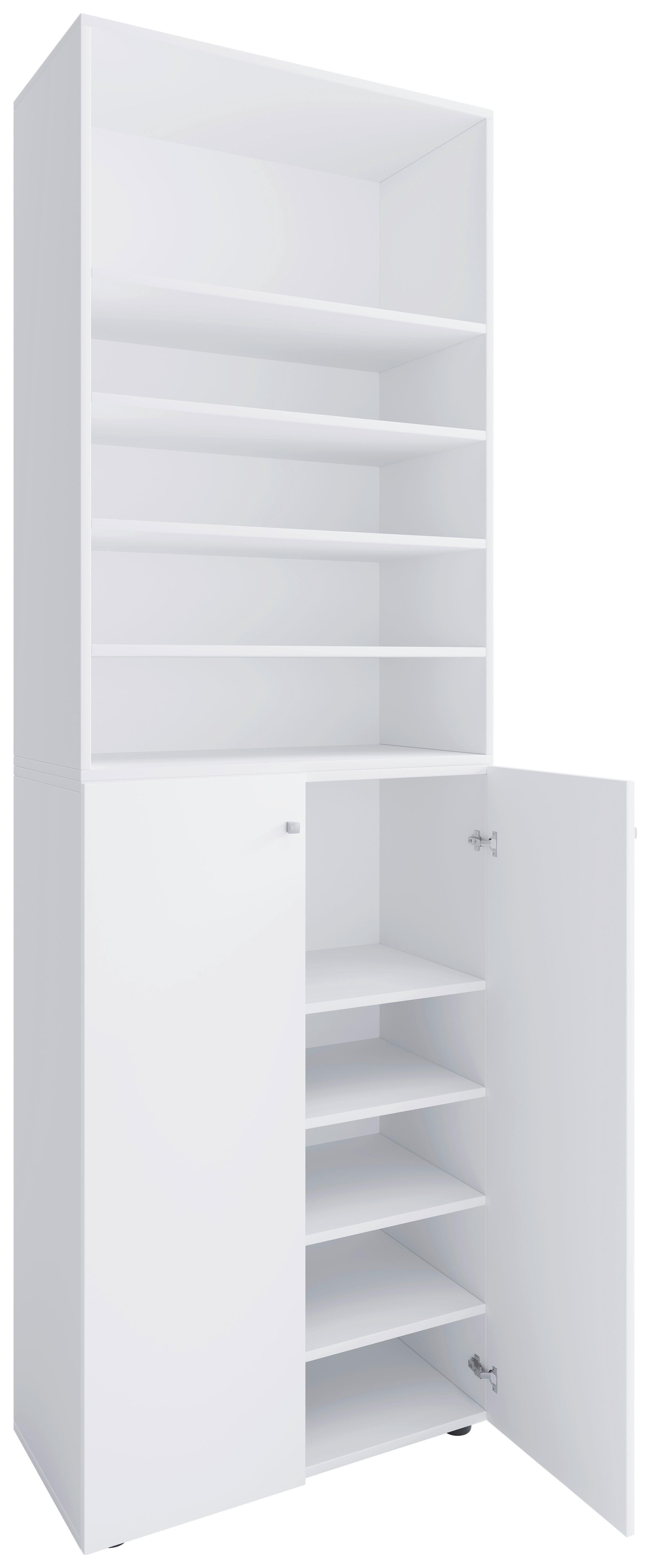 Schuhschrank Lona 2xl 10 Dt R - Weiss/Silberfarben, Design, Holzwerkstoff/Kunststoff (70/220/40cm) - MID.YOU