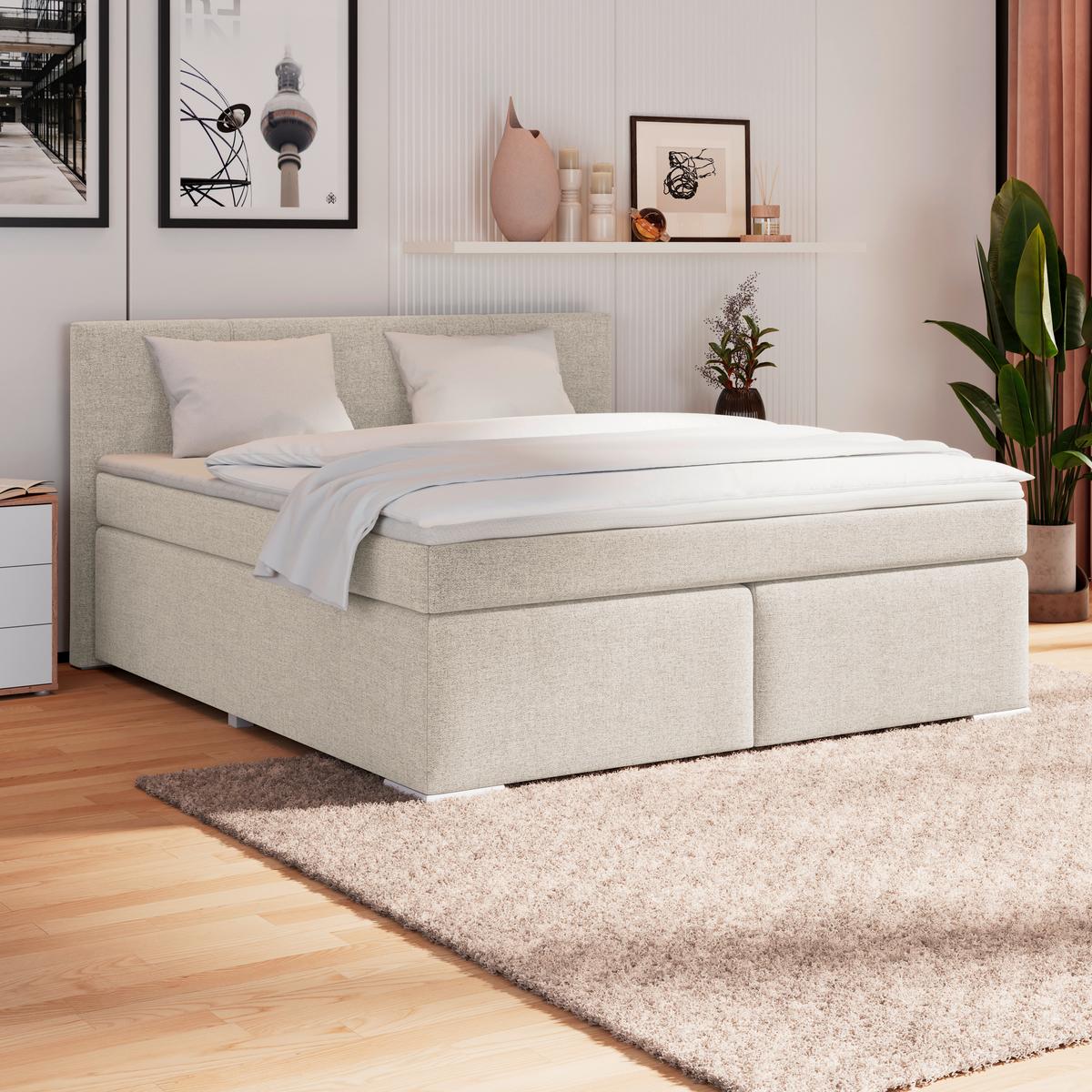 Boxspring Krevet Mira - siva/srebrne boje, Konvencionalno, drvo/tekstil (180/200cm) - Best Price