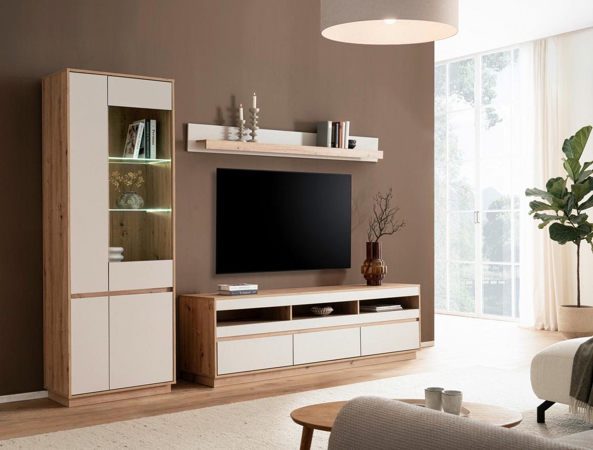 WOHNWAND SONORA - Kaschmir/Eiche Artisan, Design, Glas/Holzwerkstoff (292/205/40cm) - MID.YOU