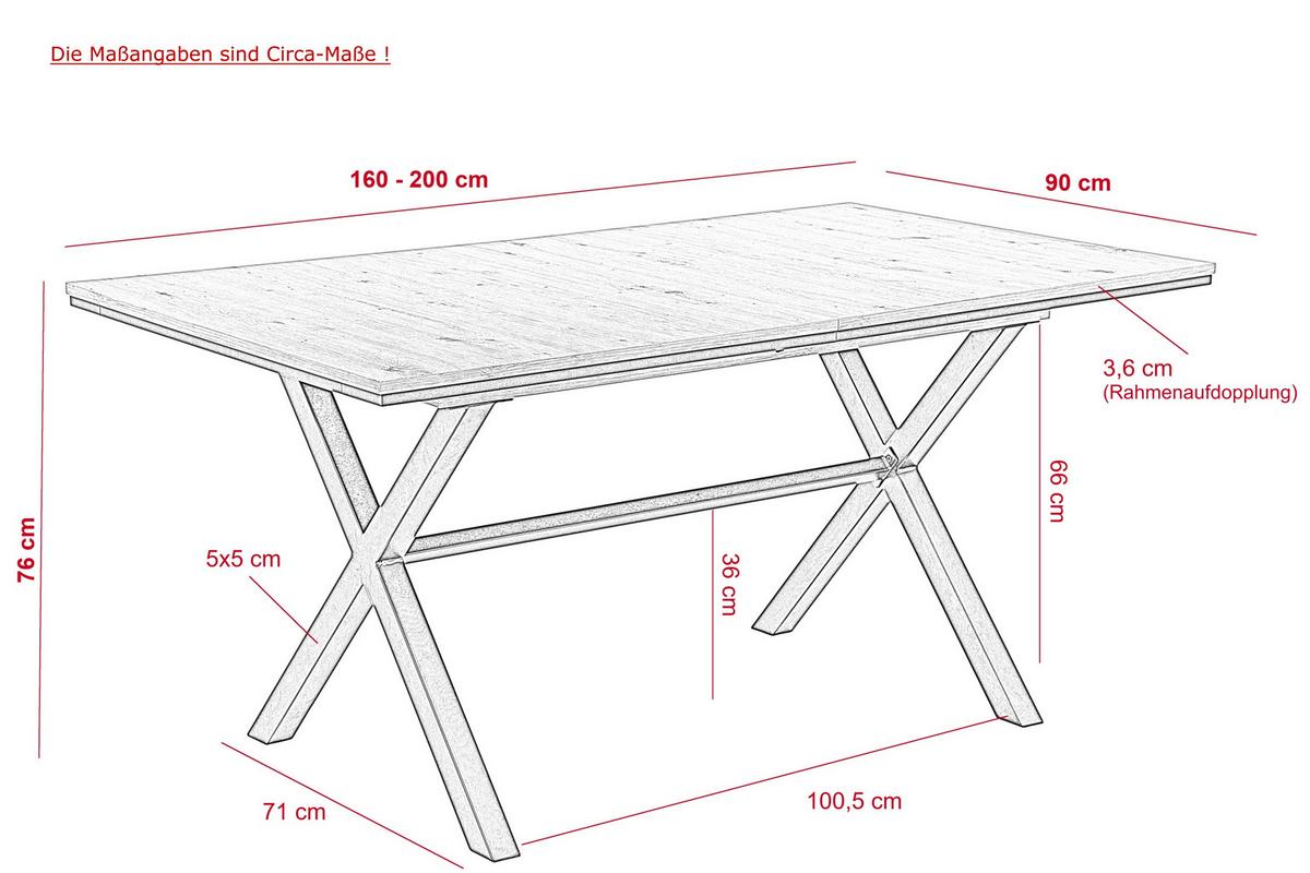 Esstisch Karina Eiche Artisan - Anthrazit/Eiche Artisan, MODERN, Holzwerkstoff/Metall (160-200/90/76cm) - MID.YOU