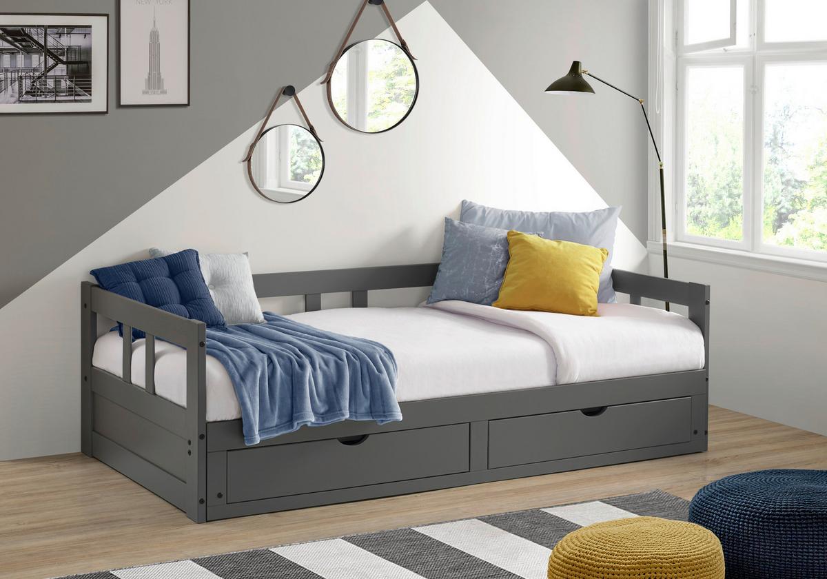 Raztegljiva Postelja Livio, Antracit, 90-180x200cm - naravne barve/antracit, Romantika, kovina/umetna masa (90-180/200cm) - MID.YOU