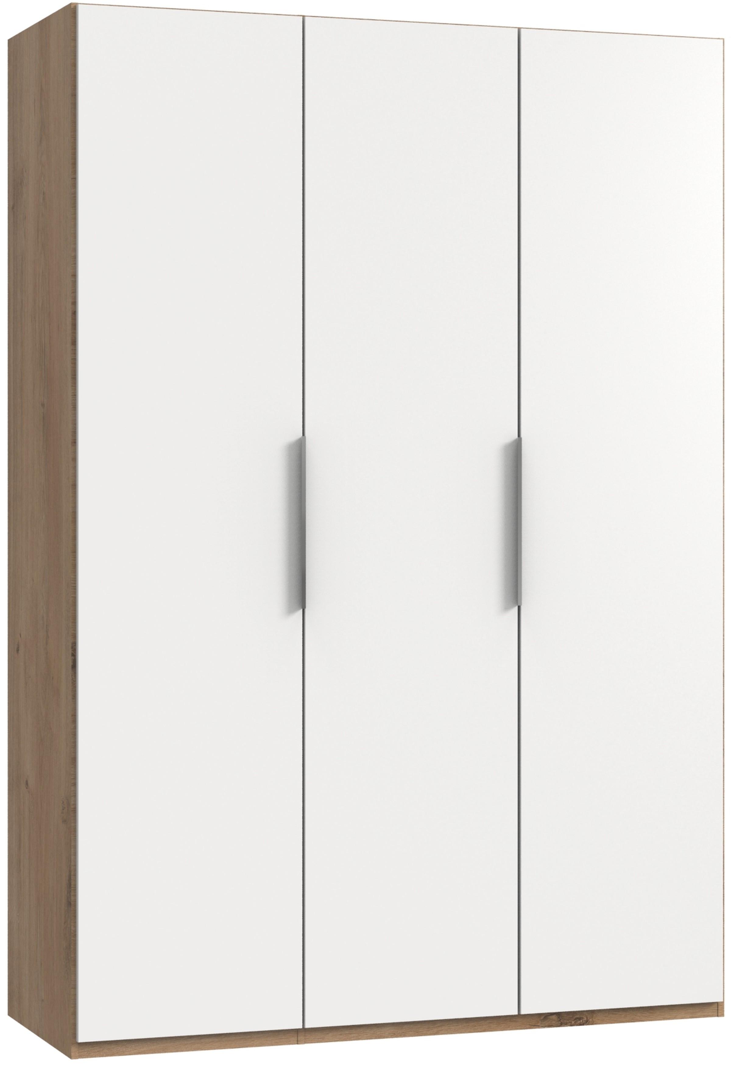 Drehtürenschrank Level 36A ca. 150x216x58 cm Weiß/Eiche - Chromfarben/Eichefarben, MODERN, Holzwerkstoff (150/216/58cm) - MID.YOU