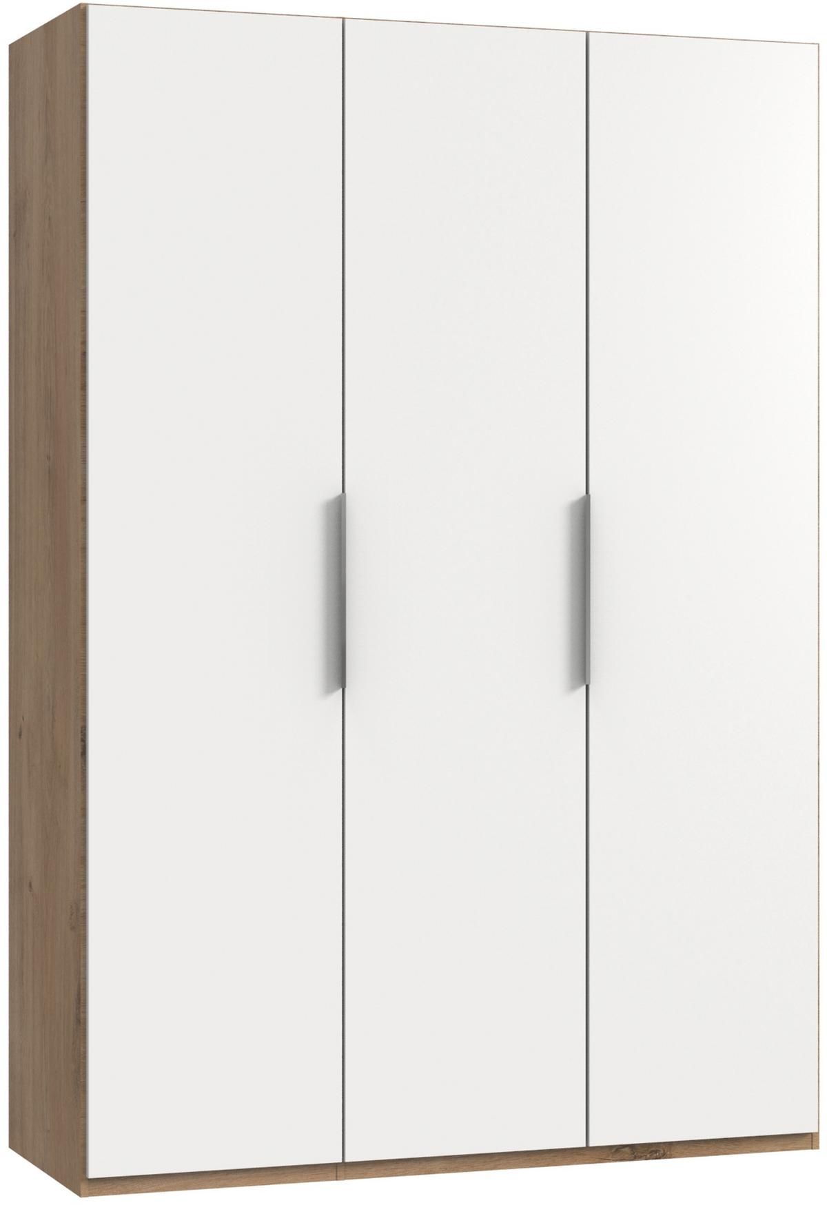 Drehtürenschrank Level 36A ca. 150x216x58 cm Weiß/Eiche - Chromfarben/Eichefarben, MODERN, Holzwerkstoff (150/216/58cm) - MID.YOU