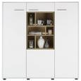 Highboard in Weiß/Eichefarben - Edelstahlfarben/Eichefarben, MODERN, Holzwerkstoff/Kunststoff (144/147/42cm) - Premium Living Highboard in Weiß/Eichefarben - Edelstahlfarben/Eichefarben, MODERN, Holzwerkstoff/Kunststoff (144/147/42cm) - Premium Living