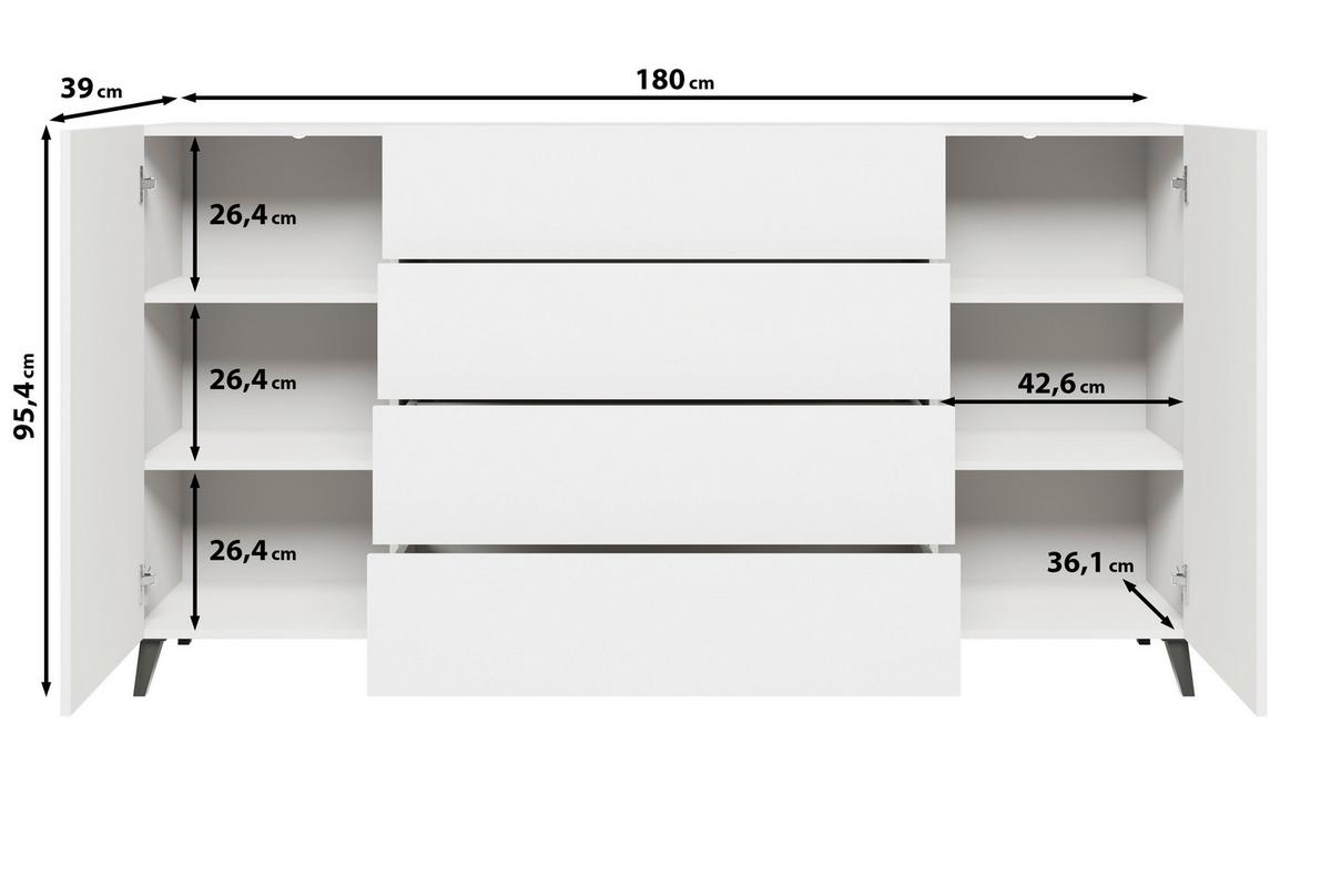 Comodă cu uși PHUKET - negru, Design, material pe bază de lemn (180/95,4/39cm) - P & B