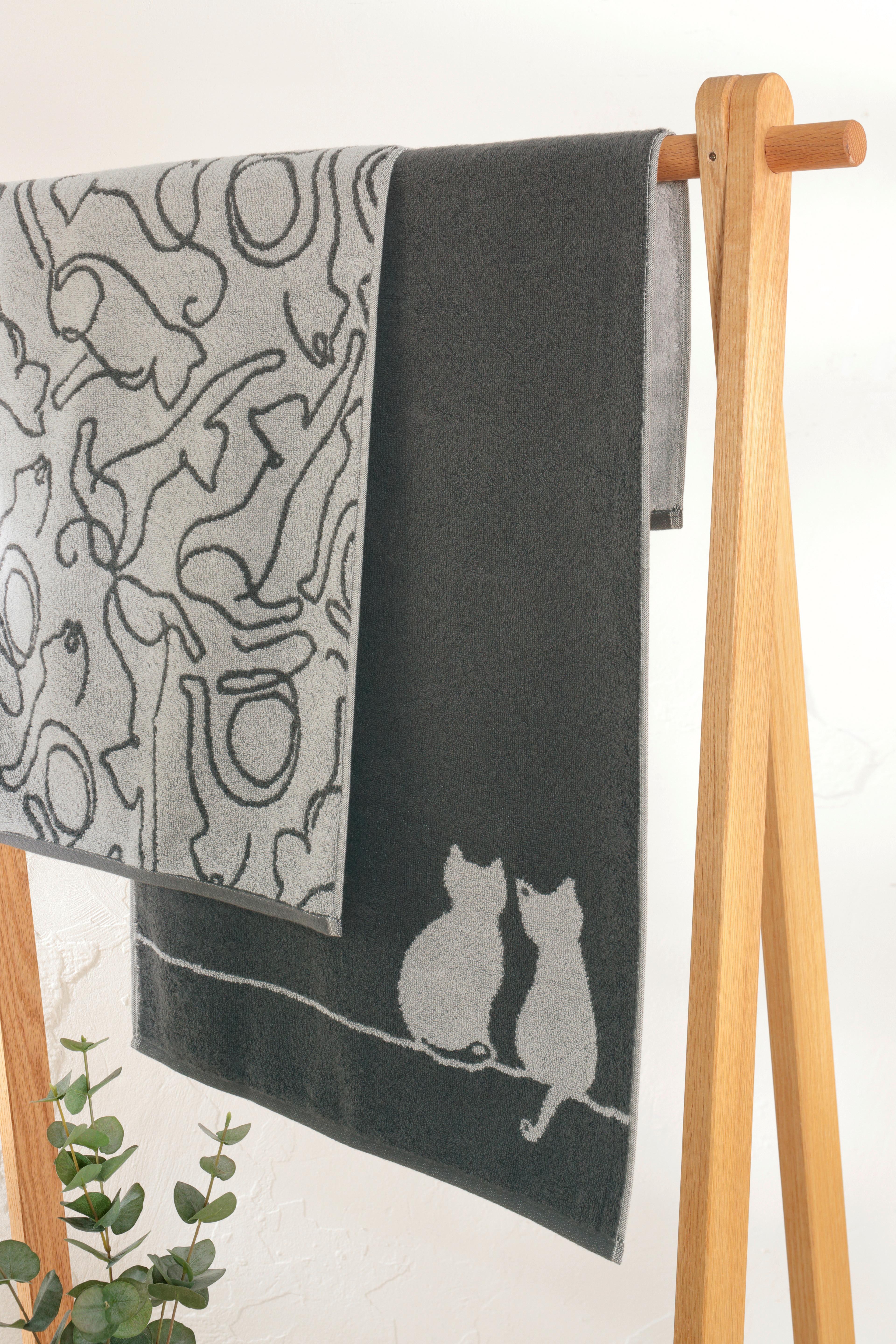 RĘCZNIK 6263-77 CUTE CATS - ciemnoszary, Basics, tkanina (50/100cm) - Cawoe