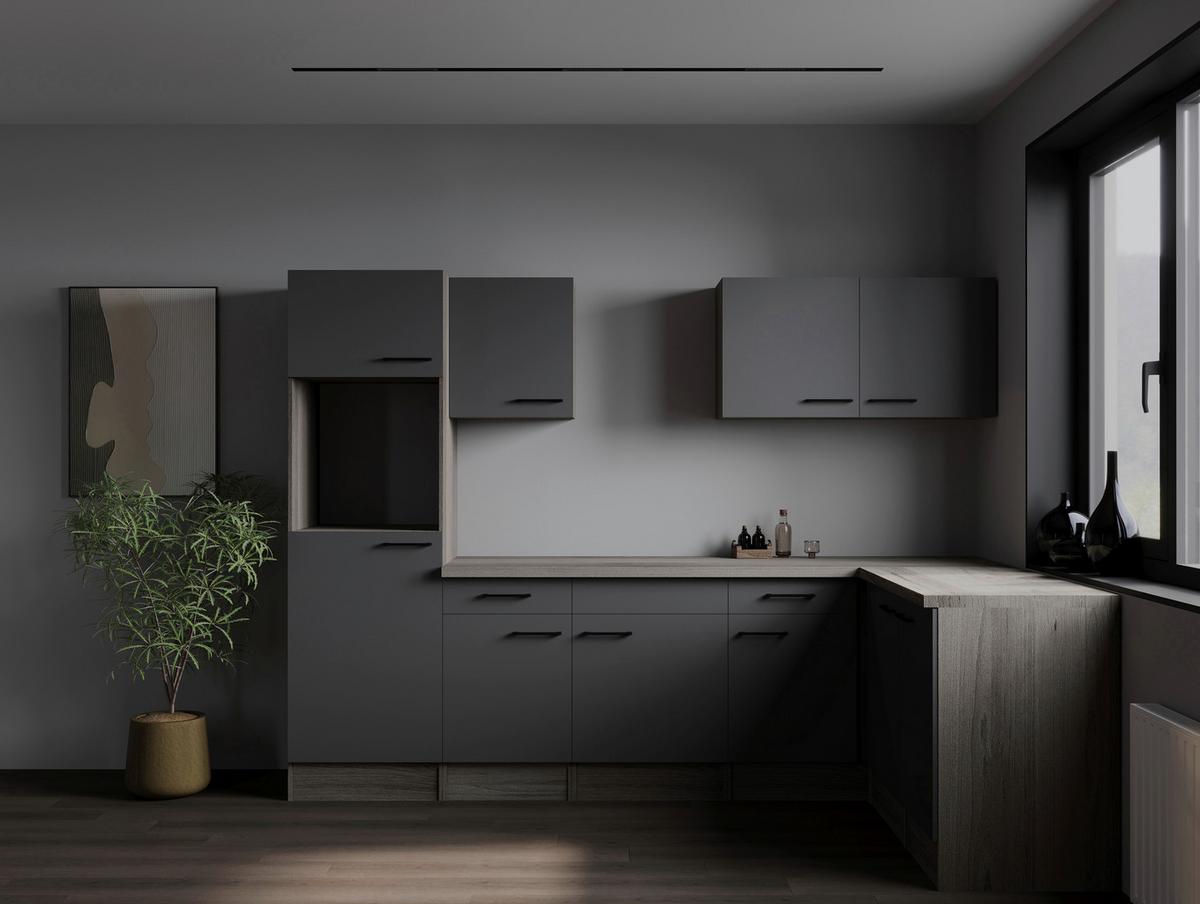 Kotna Kuhinja Brez Aparatov Oliver, 280x172cm - črna/siva, Design, kovina/leseni material (280/172cm) - Respekta