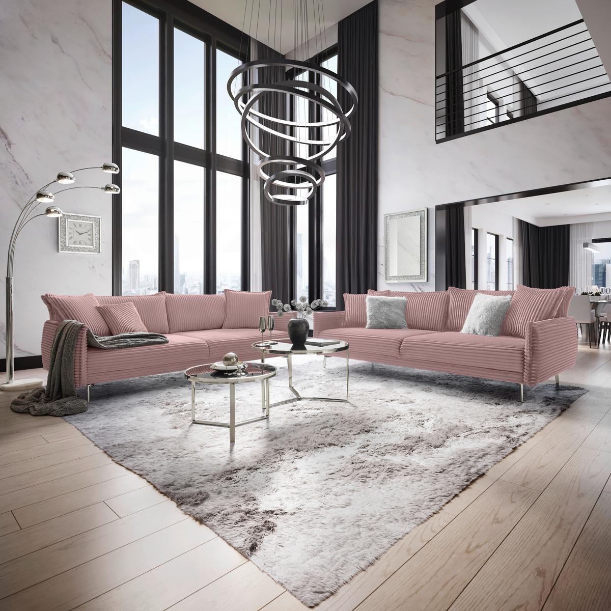 Bigsofa Kiss Altrosa - Chromfarben/Altrosa, MODERN, Holz/Metall (241/90/117cm) - Mömax