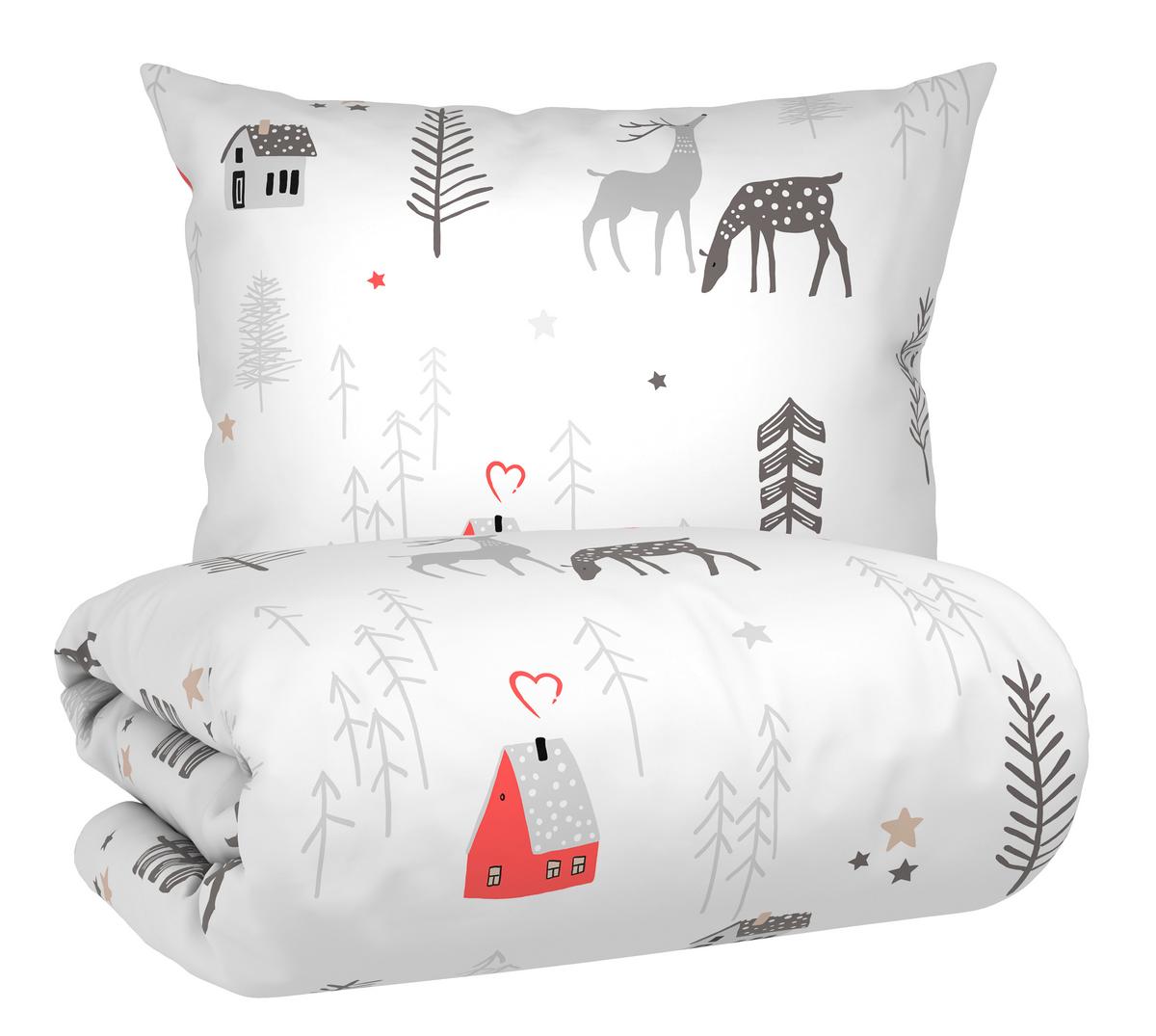 Posteljnina Lotte - rdeča/siva, tekstil (140/200cm) - Mömax